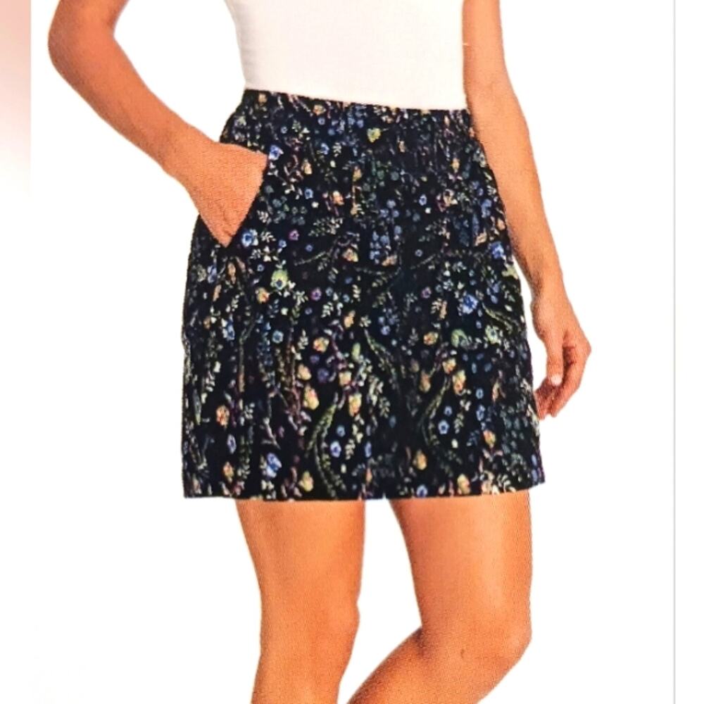 Wonder Limited SHORTS Sz XL BLACK Wildflower Floral Elastic Waist Coastal Preppy